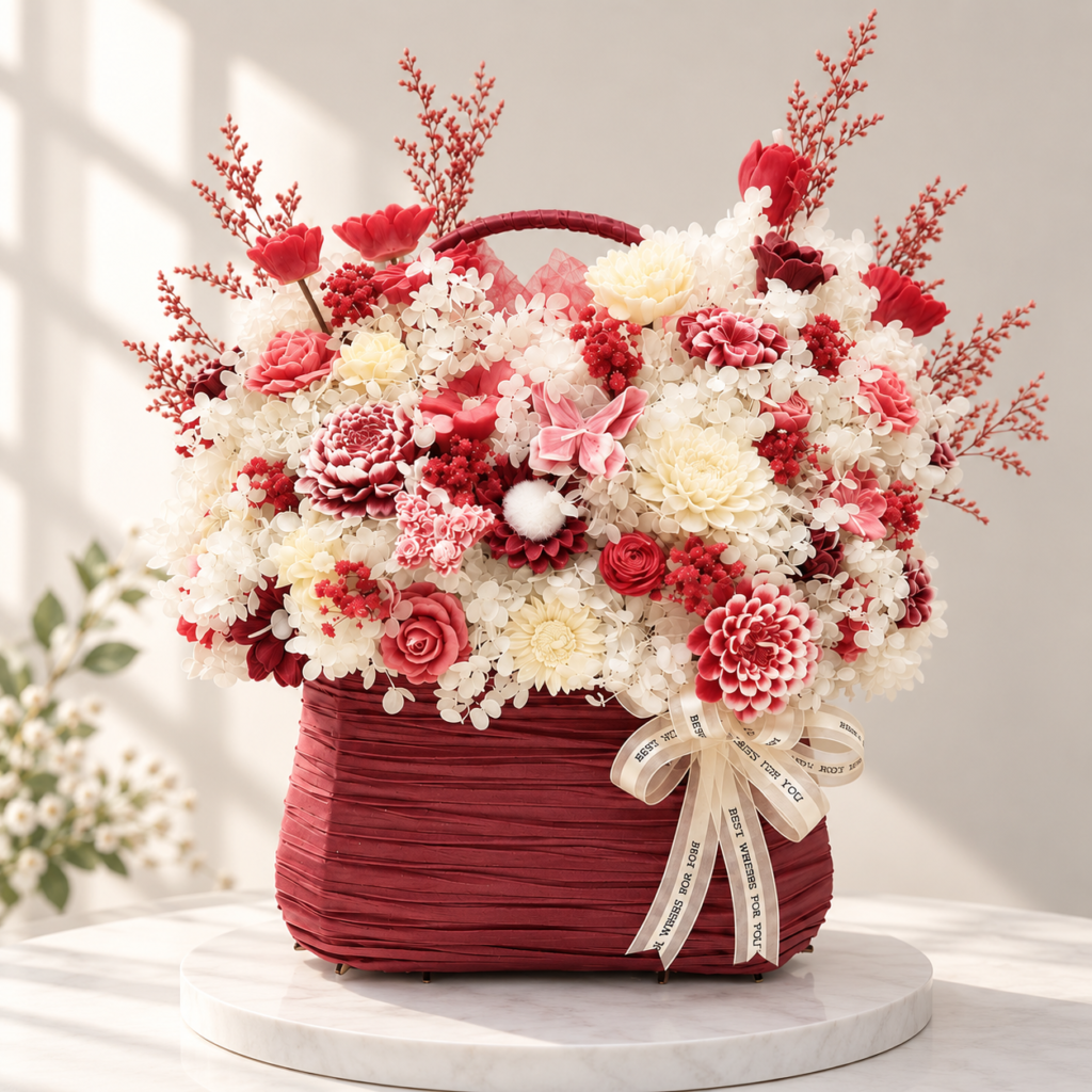 Giỏ Hoa Nến Thơm 35 Bông - Đỏ Kem